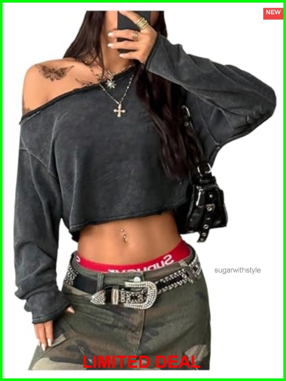 Off The Shoulder Distressed Grunge Crop Top